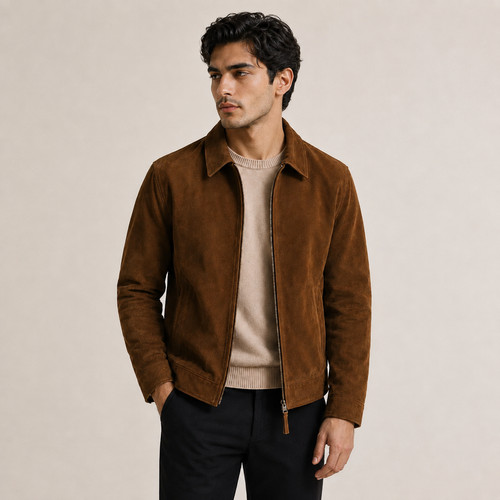 Men suede leather jacket - men, brown